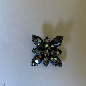 Blue-Green Jeweled Iridescent Vintage Butterfly Brooch